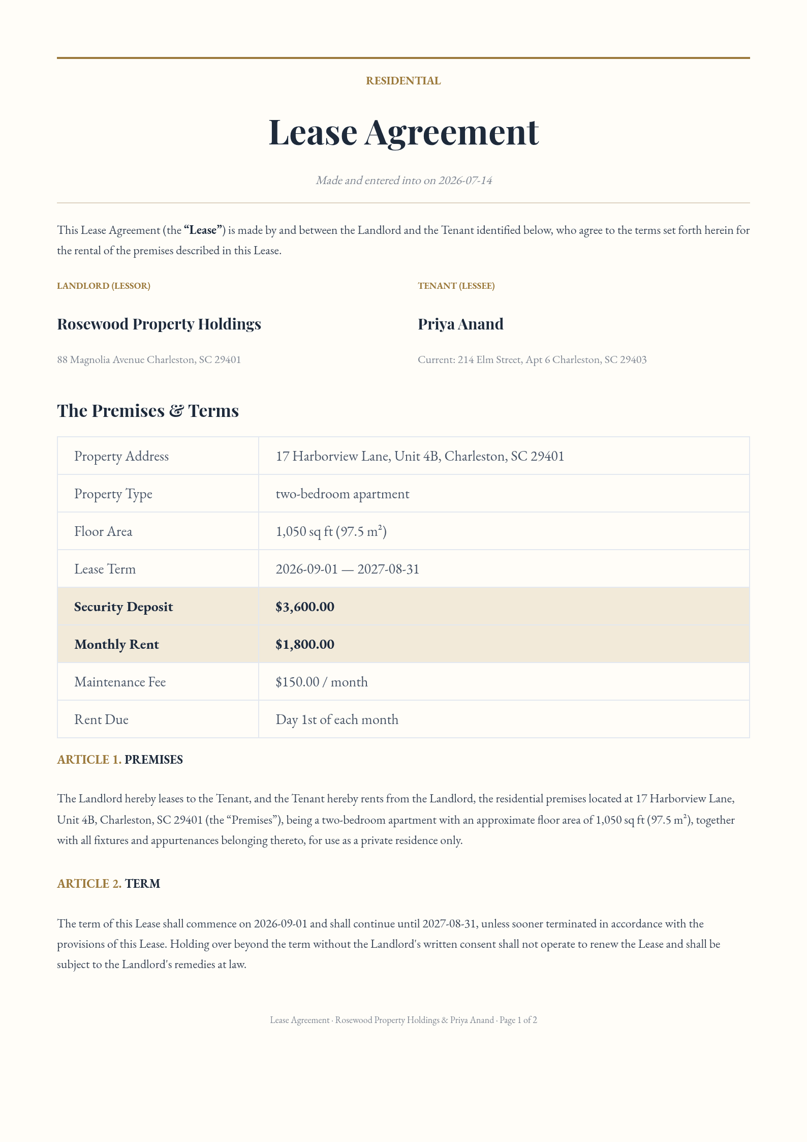 Lease Agreement