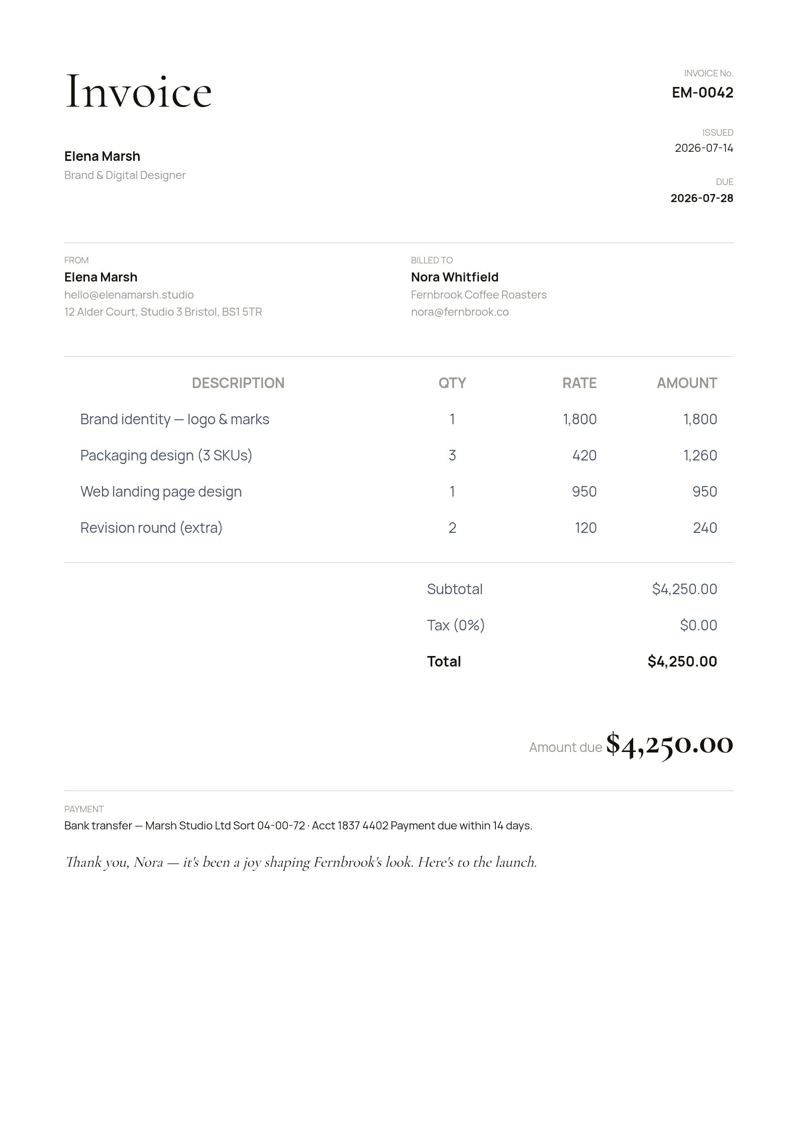 Freelancer Invoice