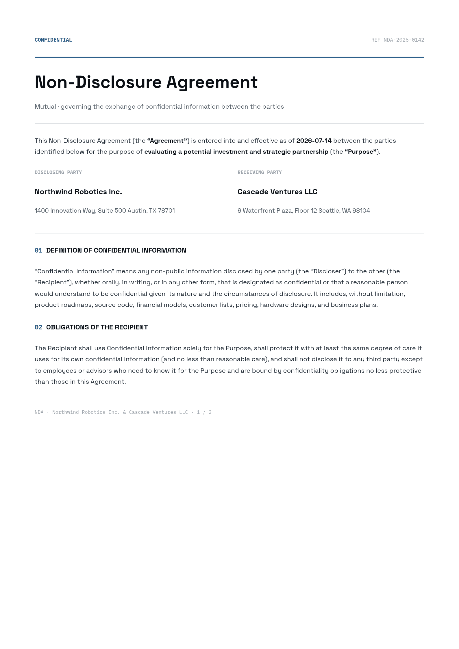 Non-Disclosure Agreement