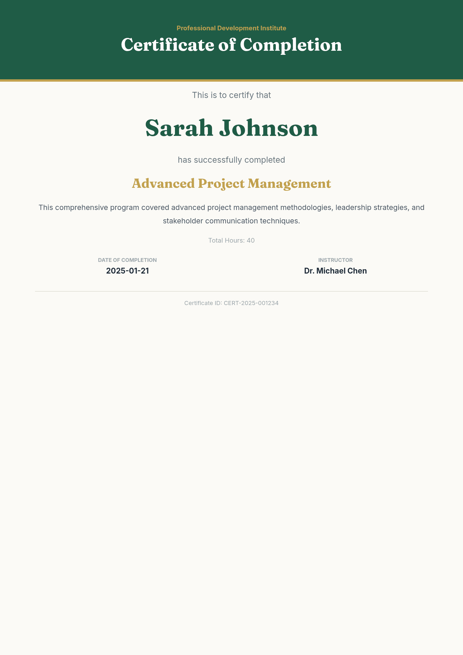 Certificate of Completion